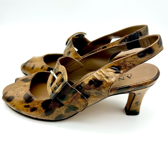 Anyi Lu Leather Animal Print Tulip Buckle Mary Jane Heel Sandals Made in Italy - Picture 2 of 9
